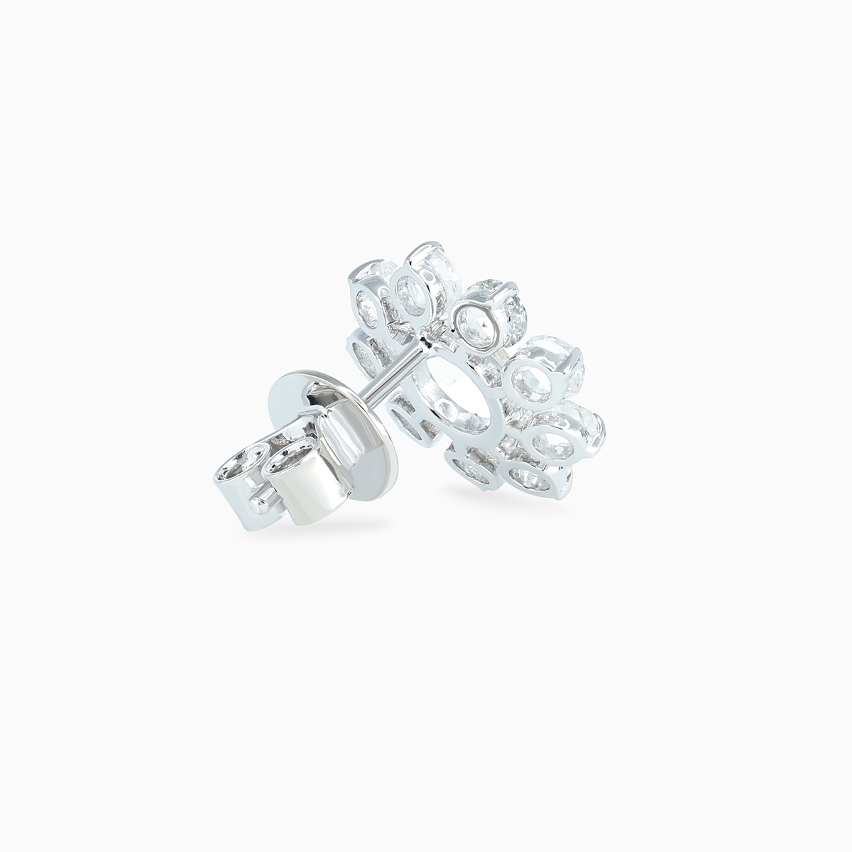Rose-Cut Diamond Rosette Stud Earrings, Lab-Grown, 14k White Gold