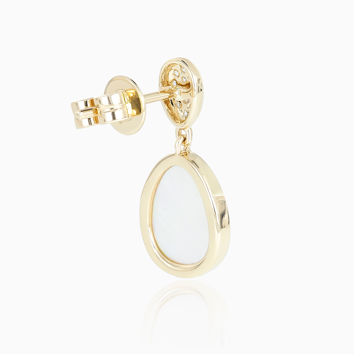 Guilloché-Engraved Mother-of-Pearl and Natural Diamond Earrings, 14k Yellow Gold