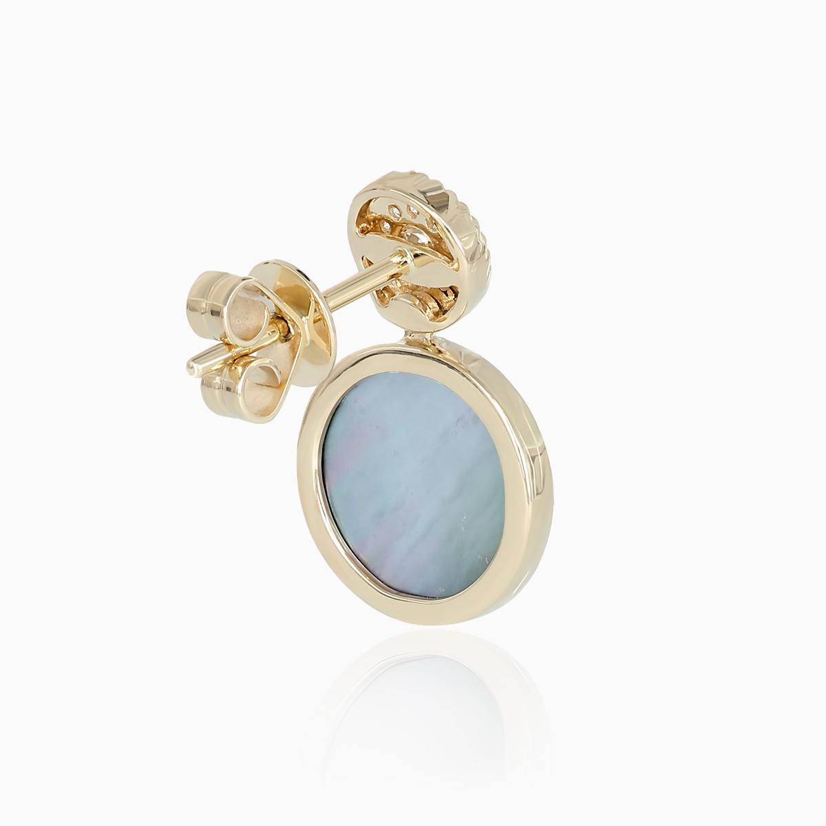 Natural Diamond and Black Mother-of-Pearl Drop Earrings, 14k Yellow Gold