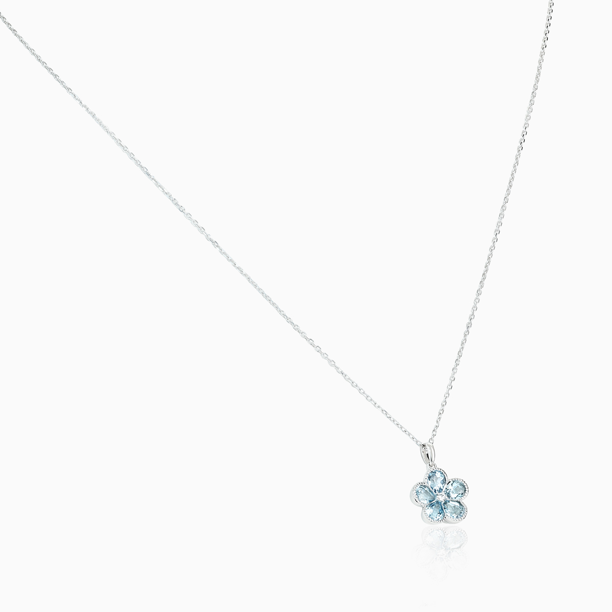 Natural Blue Topaz and Diamond Floral Pendant Necklace, 14k White Gold