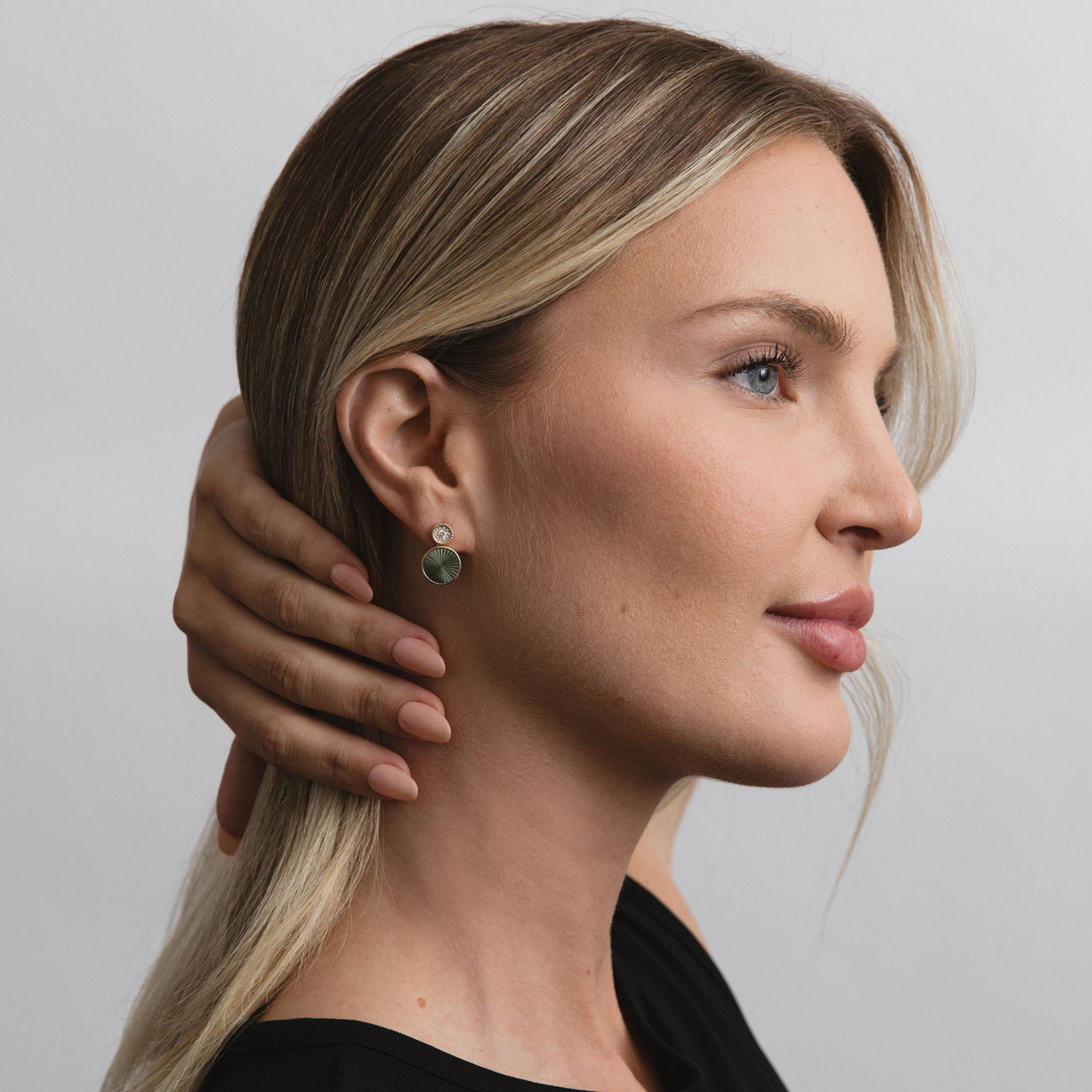 Natural Diamond and Black Mother-of-Pearl Drop Earrings, 14k Yellow Gold