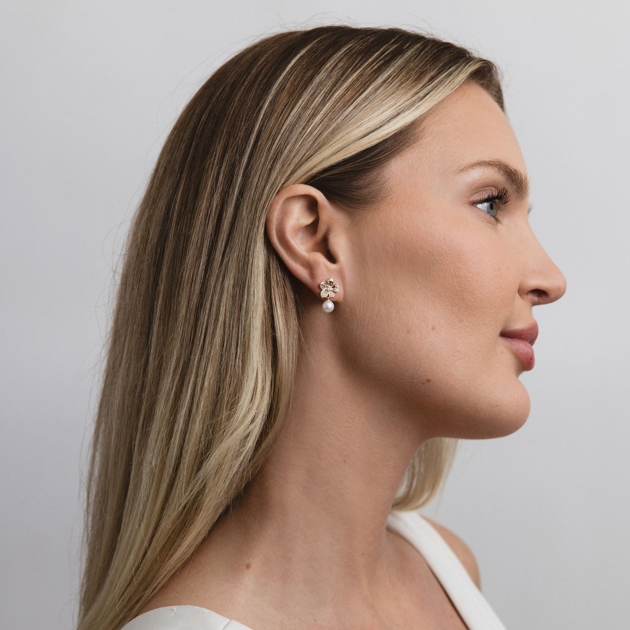 Natural Diamond and Cultured Pearl Floral Earrings, 14k Yellow Gold