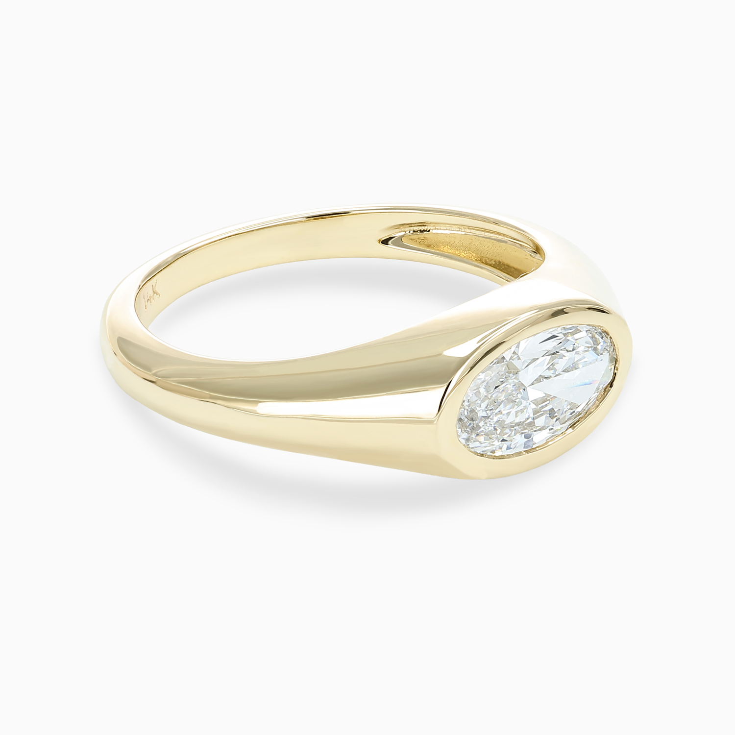 Signet-Inspired Diamond Solitaire Engagement Ring, Lab-Grown, 14k Yellow Gold