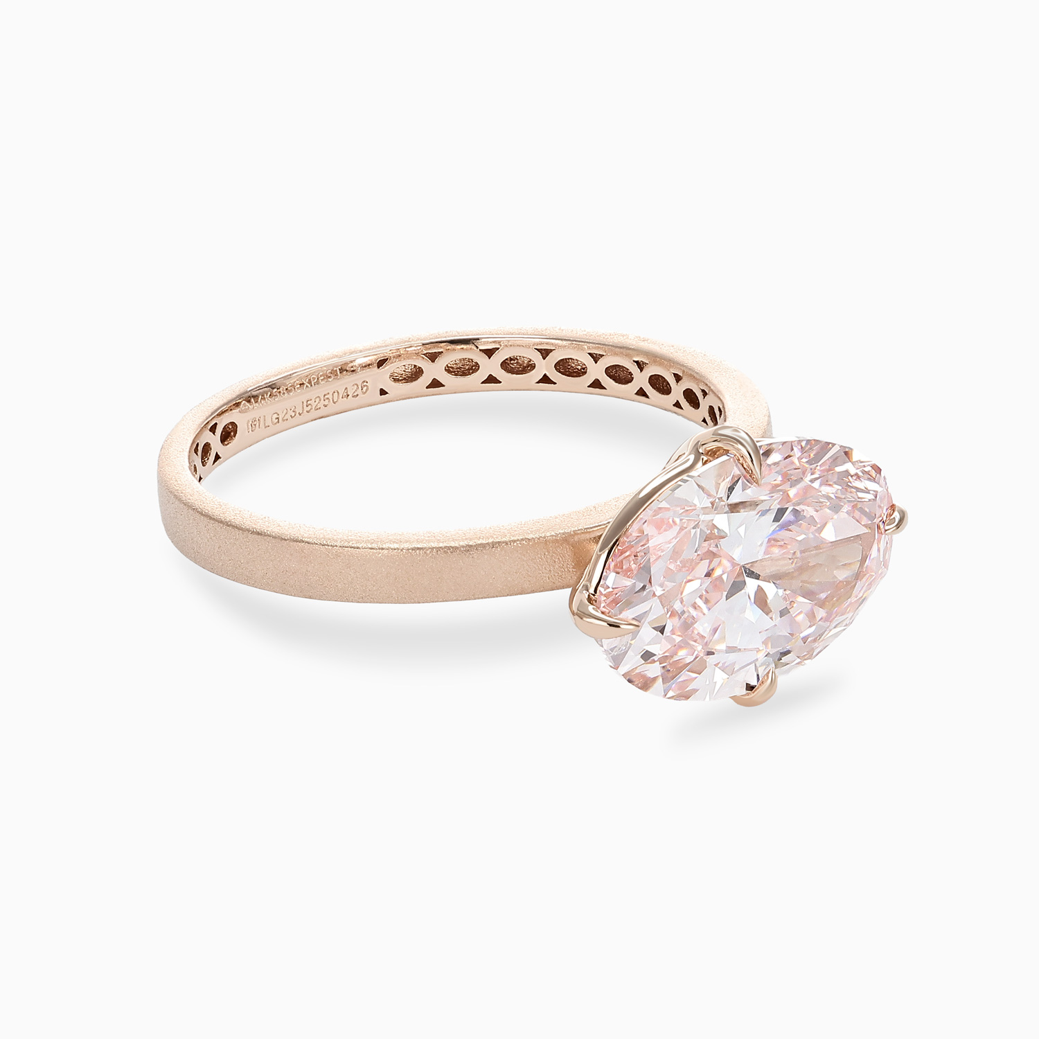 East-West Pink Diamond Solitaire Engagement Ring, 14k Rose Gold