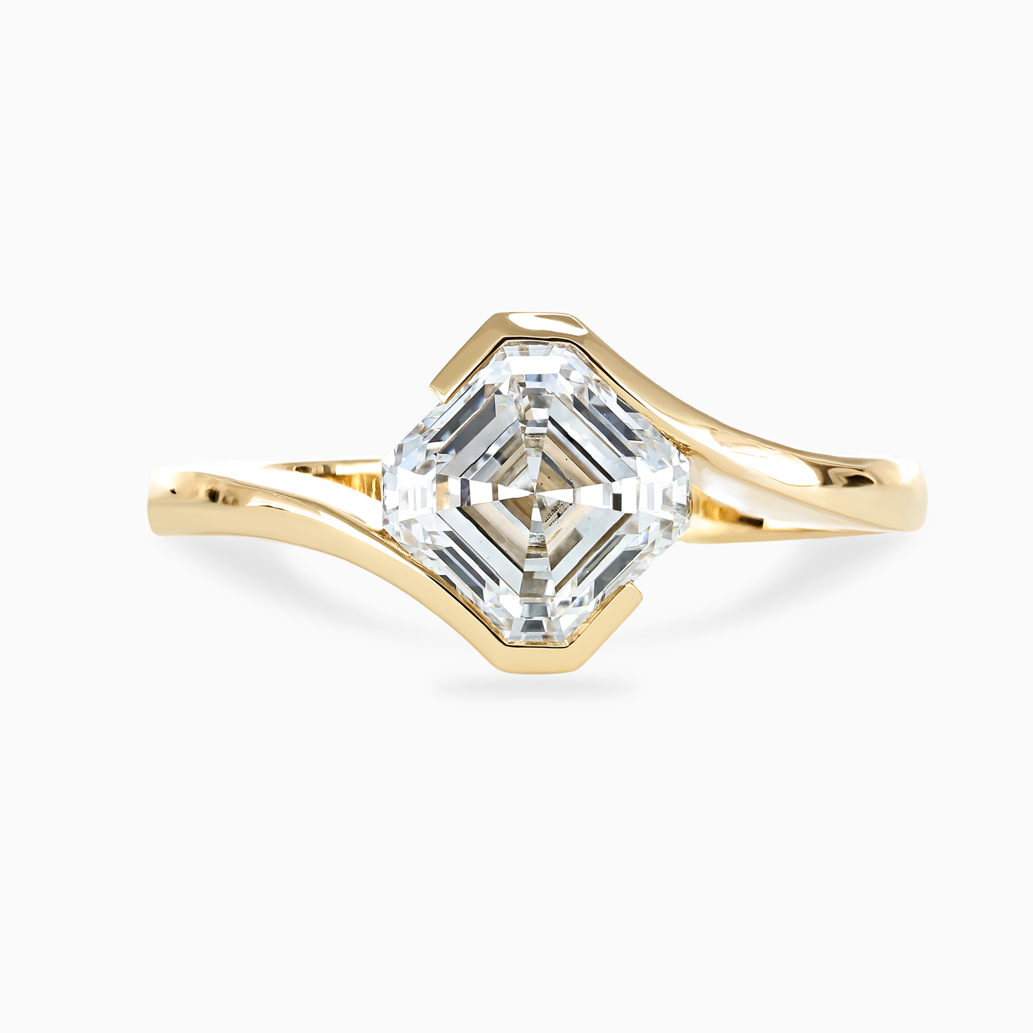 Asscher-Cut Diamond Bypass Solitaire Engagement Ring, Lab-Grown, 14k Yellow Gold