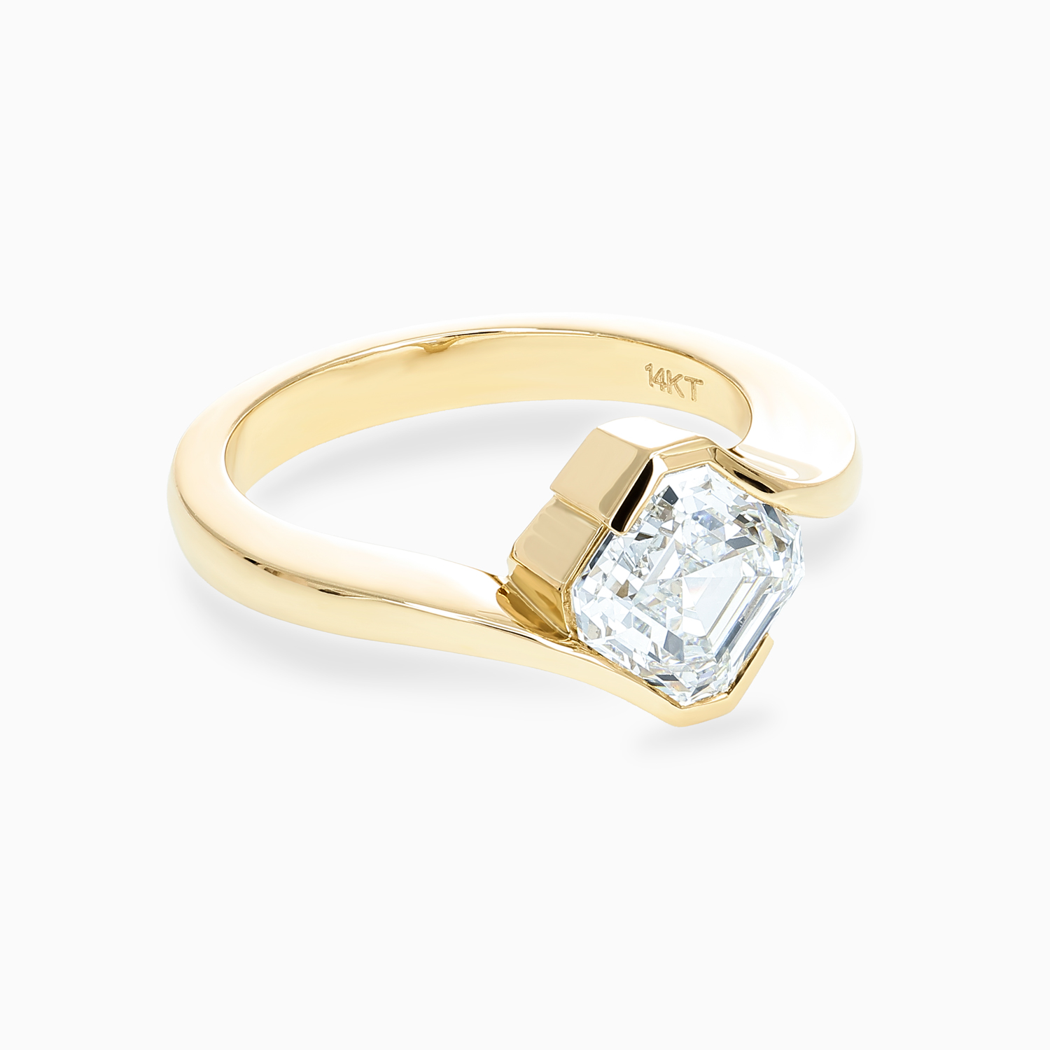 Asscher-Cut Diamond Bypass Solitaire Engagement Ring, Lab-Grown, 14k Yellow Gold