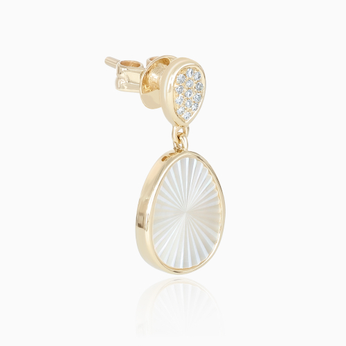 Guilloché-Engraved Mother-of-Pearl and Natural Diamond Earrings, 14k Yellow Gold