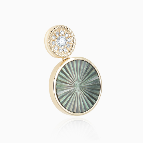 Natural Diamond and Black Mother-of-Pearl Drop Earrings, 14k Yellow Gold