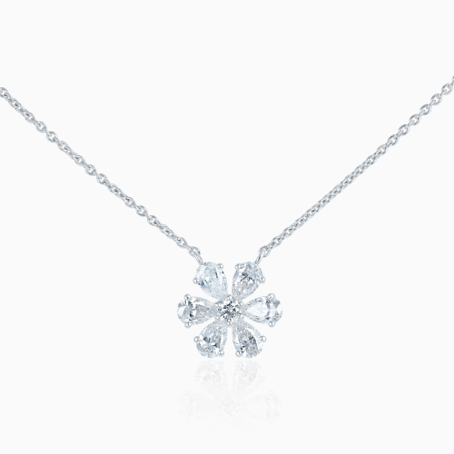 Diamond Crystalline Floral Necklace, Lab-Grown, 14k White Gold