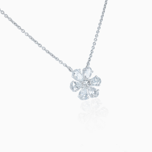 Diamond Crystalline Floral Necklace, Lab-Grown, 14k White Gold