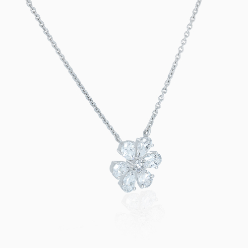 Diamond Crystalline Floral Necklace, Lab-Grown, 14k White Gold
