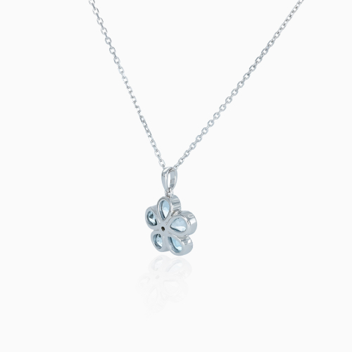 Natural Blue Topaz and Diamond Floral Pendant Necklace, 14k White Gold