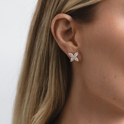 Marquise and Pear Diamond Butterfly Stud Earrings, Lab-Grown, 14k Gold