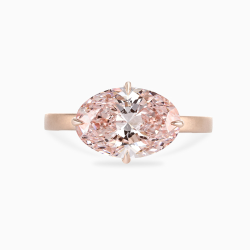 East-West Pink Diamond Solitaire Engagement Ring, 14k Rose Gold