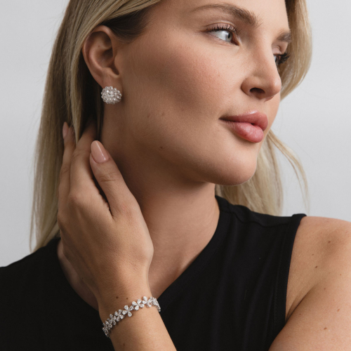 Art Nouveau–Inspired Floral Garland Bracelet, Lab-Grown, 14k White Gold