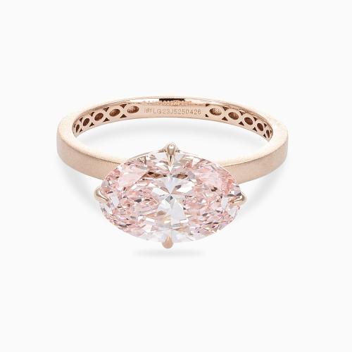 East-West Pink Diamond Solitaire Engagement Ring, 14k Rose Gold