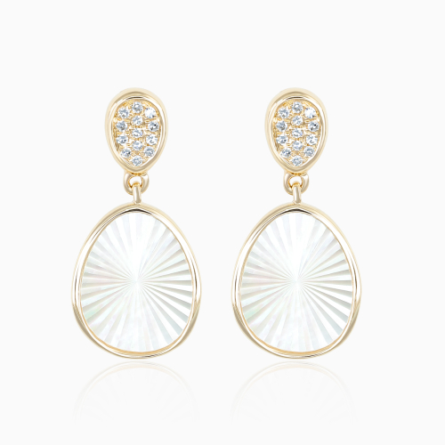 Guilloché-Engraved Mother-of-Pearl and Natural Diamond Earrings, 14k Yellow Gold