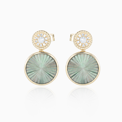 Natural Diamond and Black Mother-of-Pearl Drop Earrings, 14k Yellow Gold