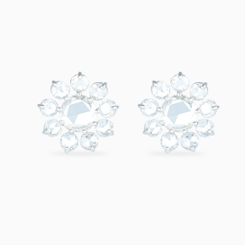 Rose-Cut Diamond Rosette Stud Earrings, Lab-Grown, 14k White Gold