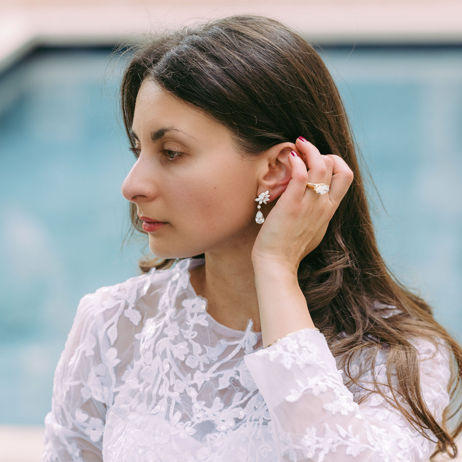 Cascading Diamond Dangle Earrings, Lab-Grown, 14k White Gold