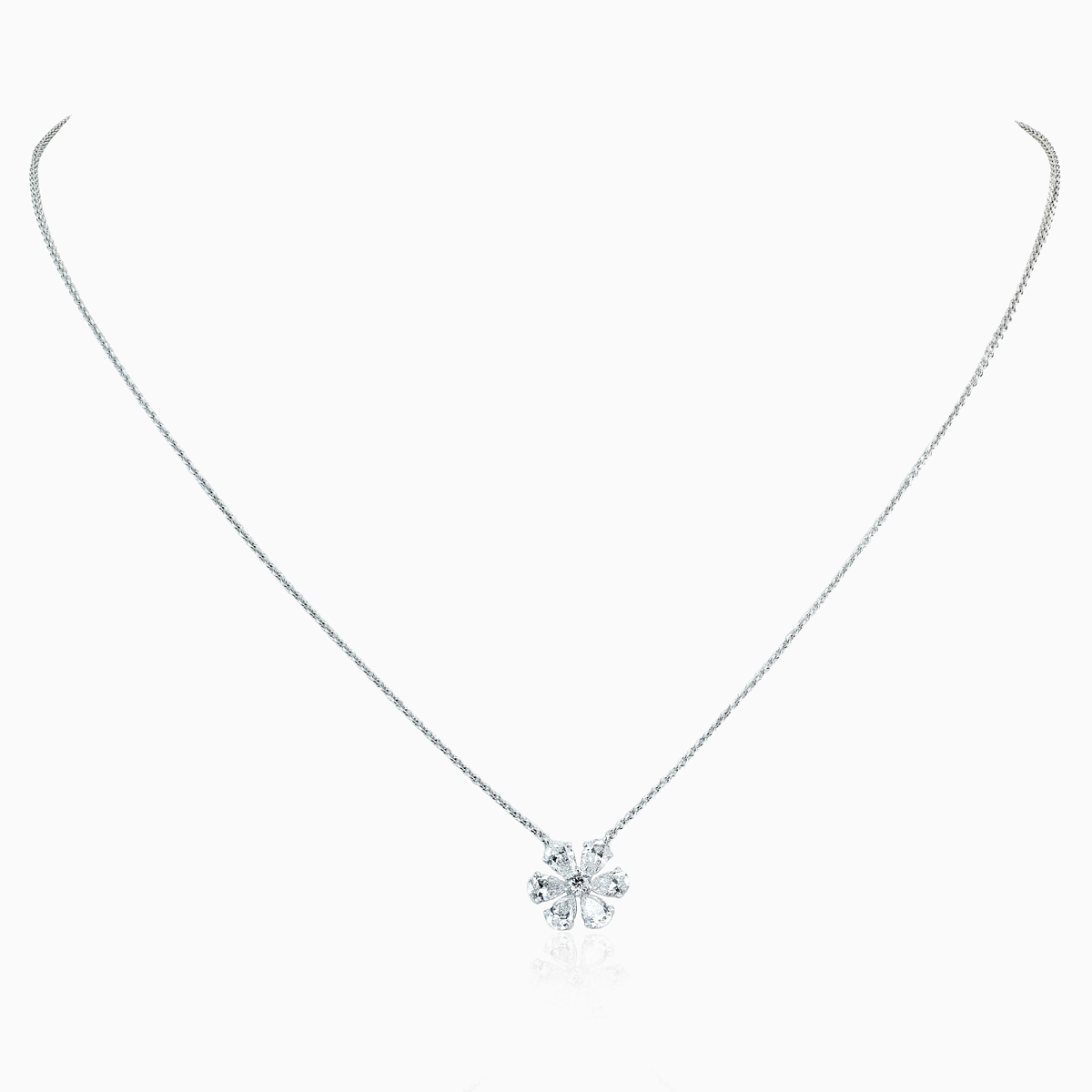 Diamond Crystalline Floral Necklace, Lab-Grown, 14k White Gold