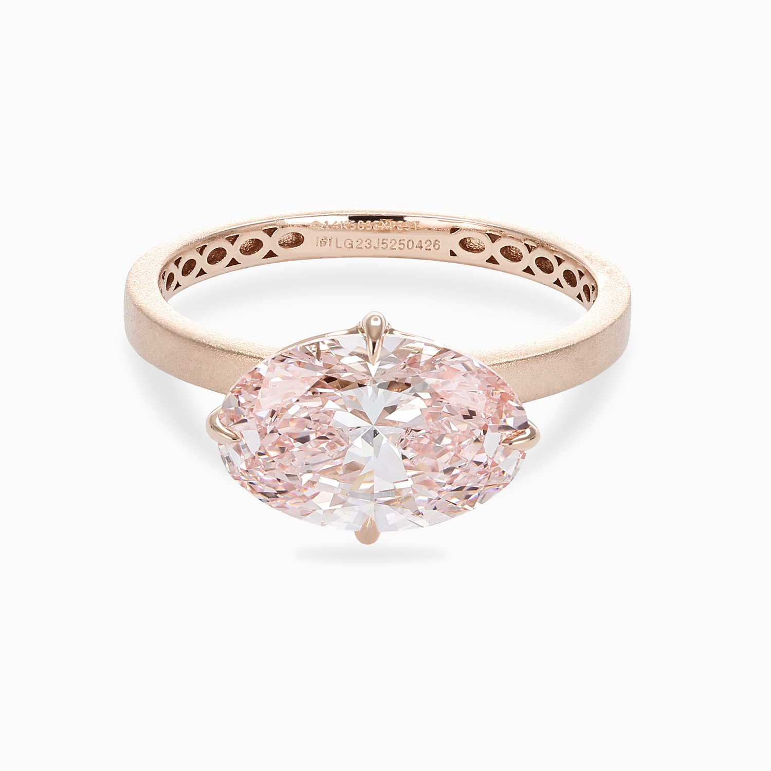 East-West Pink Diamond Solitaire Engagement Ring, 14k Rose Gold