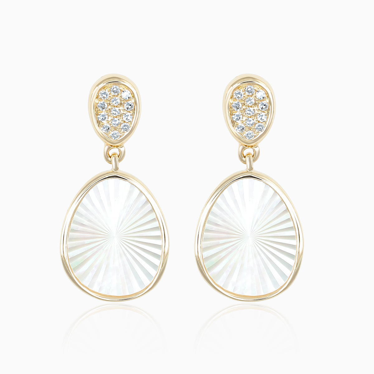 Guilloché-Engraved Mother-of-Pearl and Natural Diamond Earrings, 14k Yellow Gold