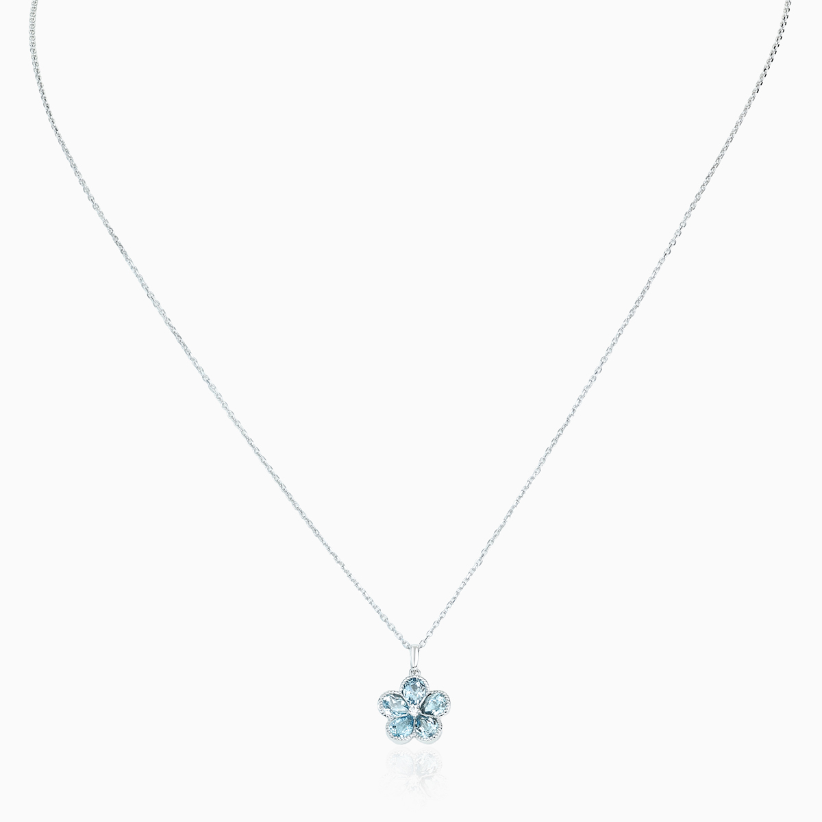 Natural Blue Topaz and Diamond Floral Pendant Necklace, 14k White Gold