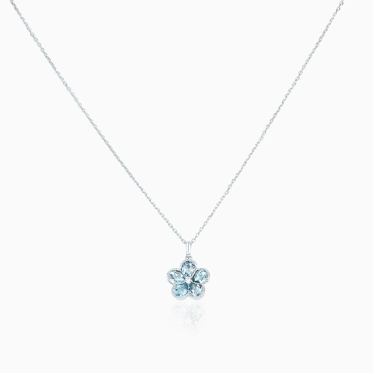 Natural Blue Topaz and Diamond Floral Pendant Necklace, 14k White Gold