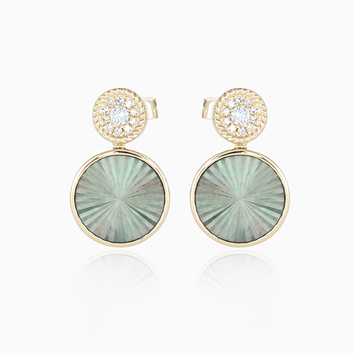 Natural Diamond and Black Mother-of-Pearl Drop Earrings, 14k Yellow Gold