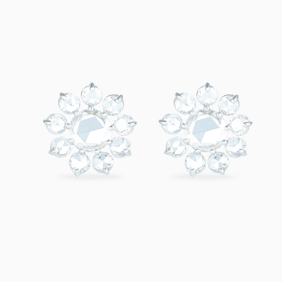 Rose-Cut Diamond Rosette Stud Earrings, Lab-Grown, 14k White Gold