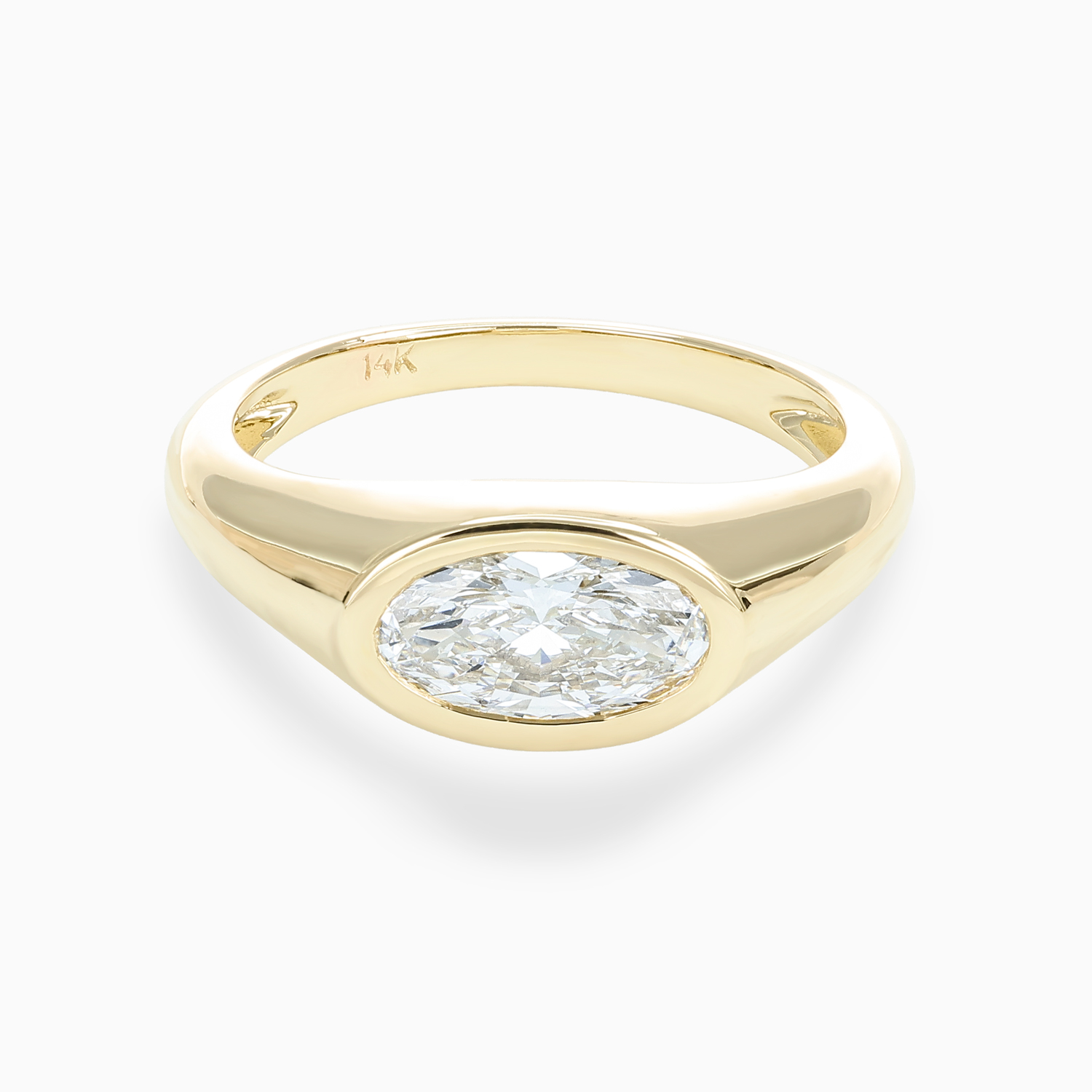 Signet-Inspired Diamond Solitaire Engagement Ring, Lab-Grown, 14k Yellow Gold
